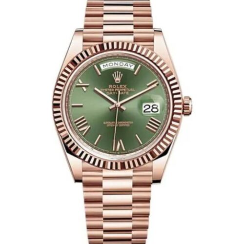 Rolex Day Date Everose Gold Olive Green First Copy Watch | Ref.228235