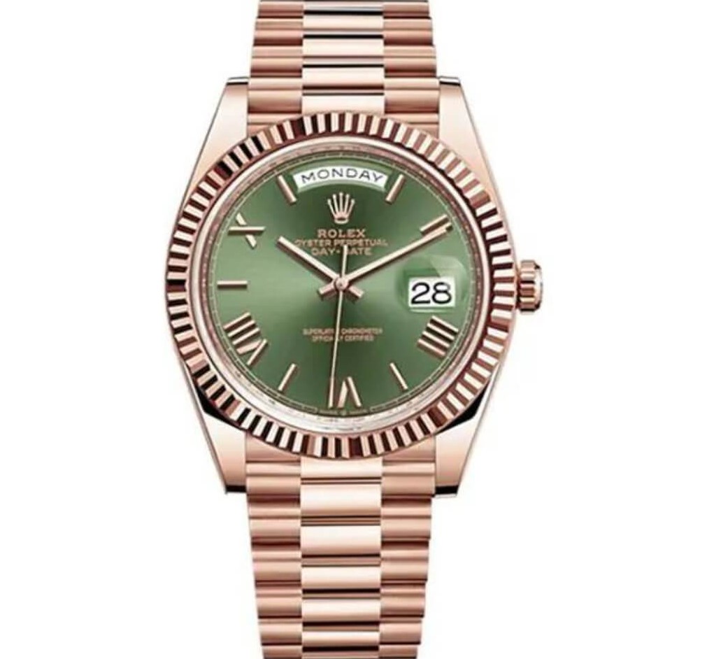 Rolex Day Date Everose Gold Olive Green First Copy Watch | Ref.228235